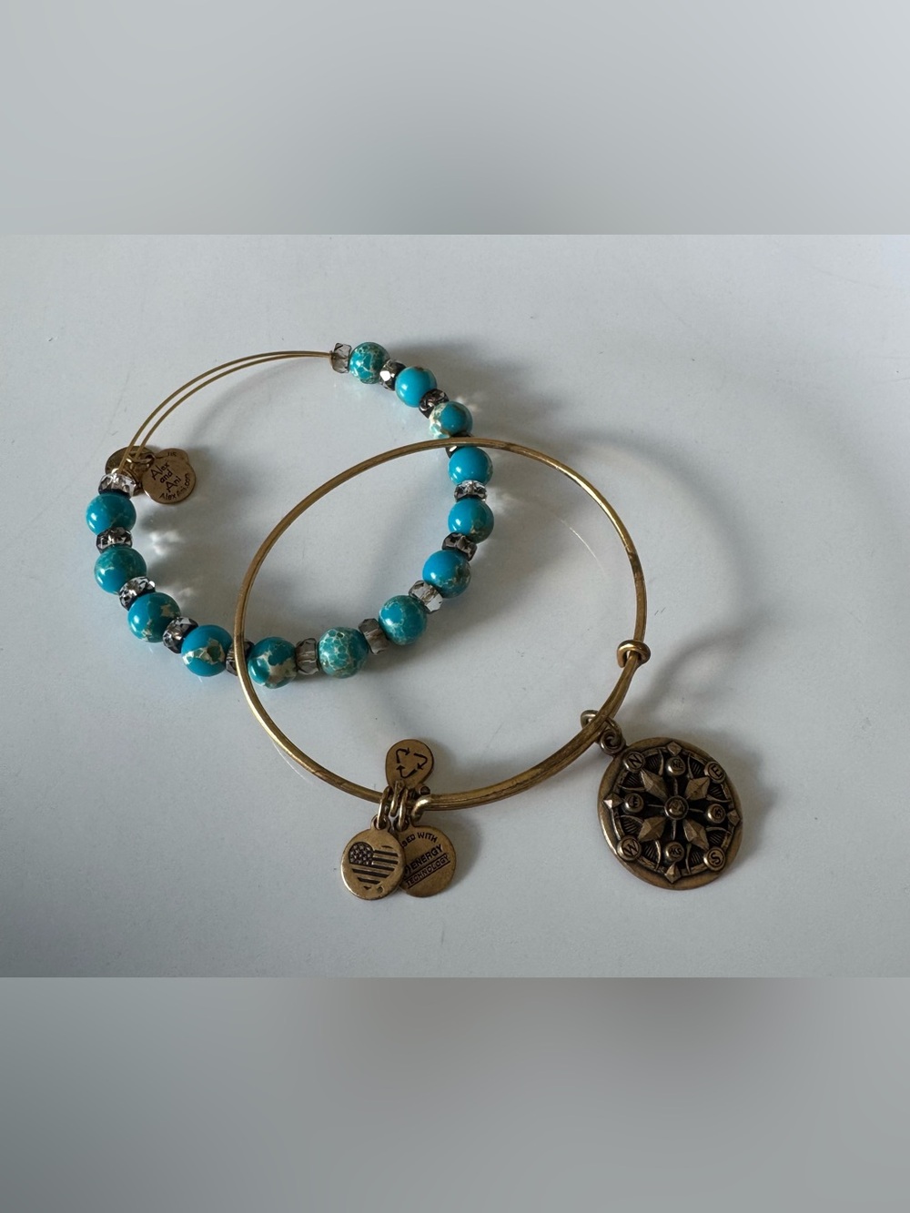 Turquoise Beaded and Gold Charm Alex & Ani Bracelet Set